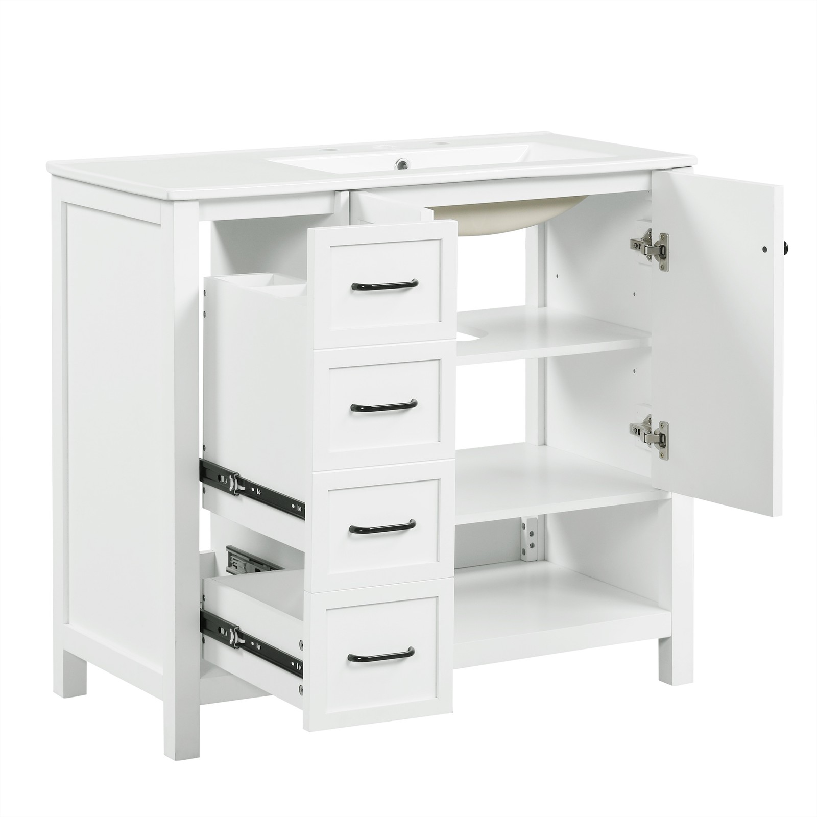 36″ Bathroom Vanity with Ceramic Sink, Modern Storage Cabinet w/Doors & Drawers