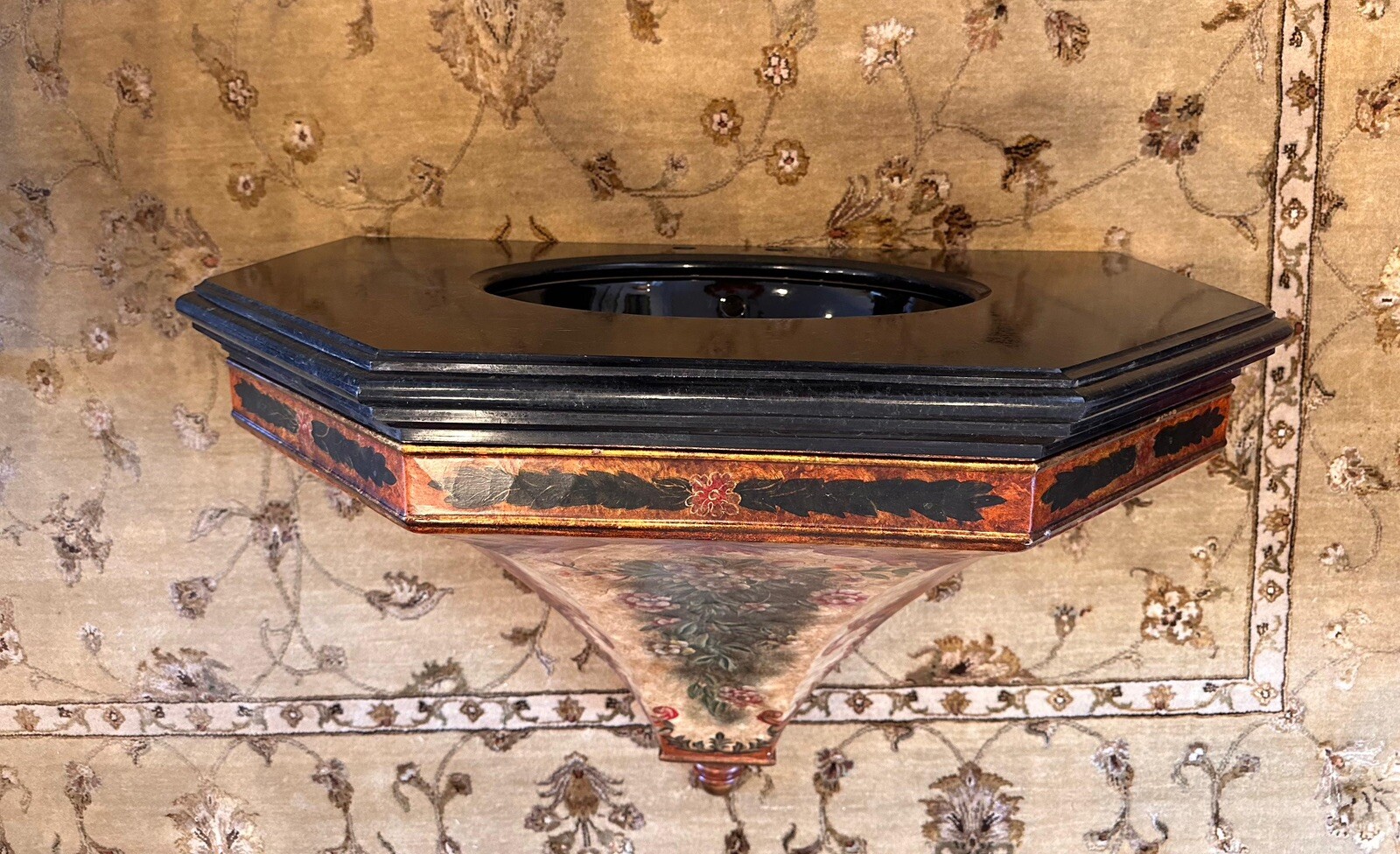 Hand Made Maitland -Smith Bathroom Vanity, Black Marble Top & Hand Painted Body
