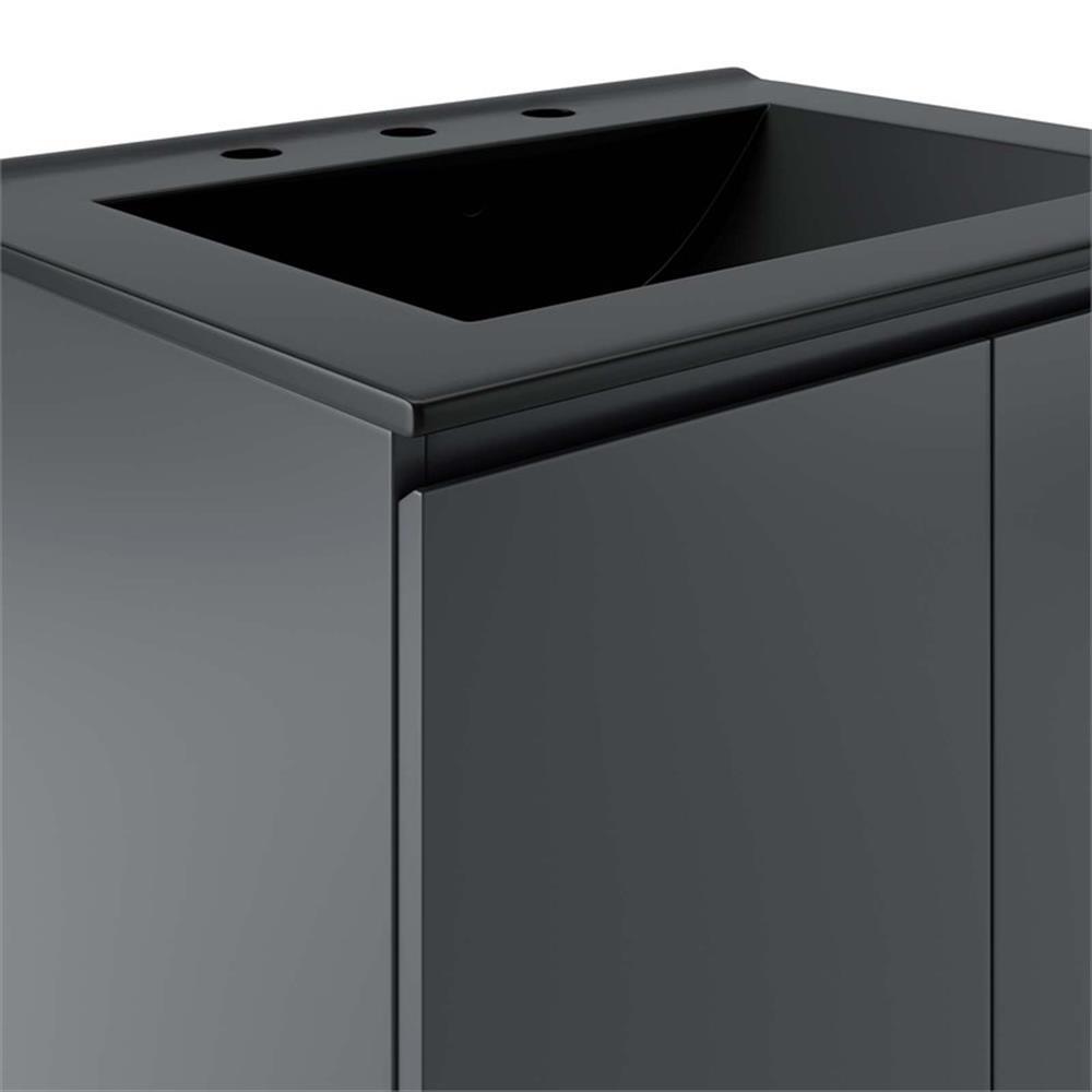 Modway Bryn 24″ Modern Wood/Ceramic Wall-Mount Bathroom Vanity in Gray/Black