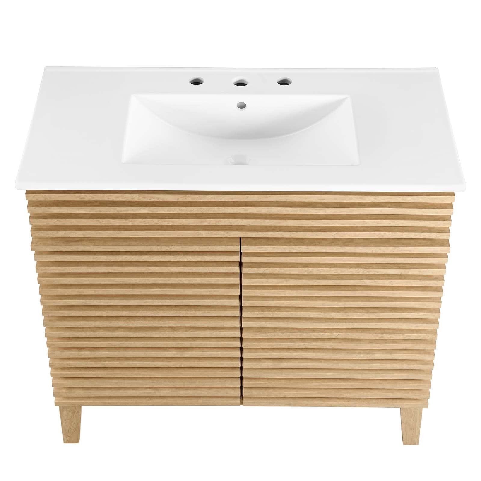 Modway Render 36″ MDF and Particleboard Bathroom Vanity in Oak/White