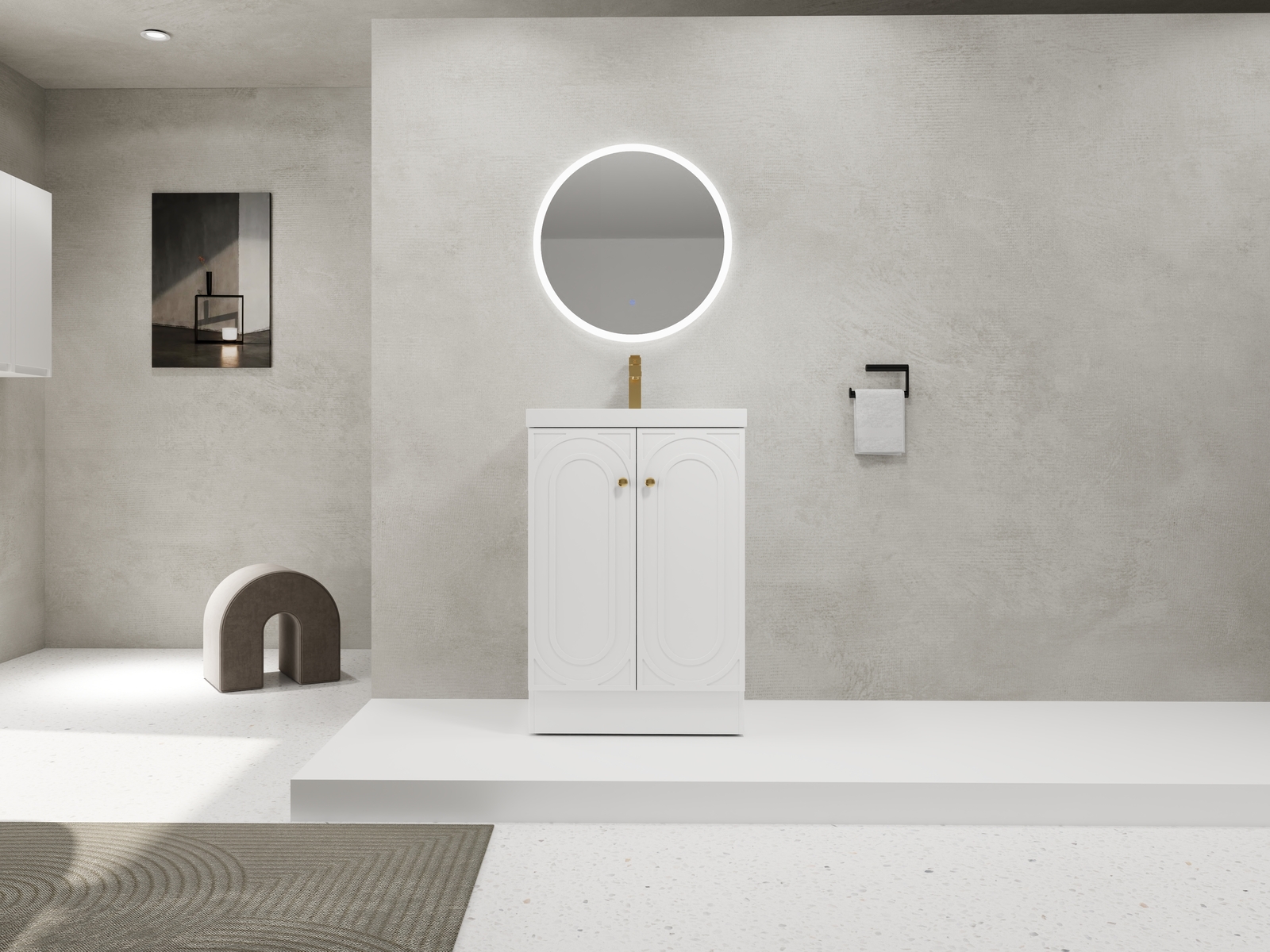 24″ Modern Freestanding Bathroom Vanity Cabinet With Undermount Resin Sink Basin