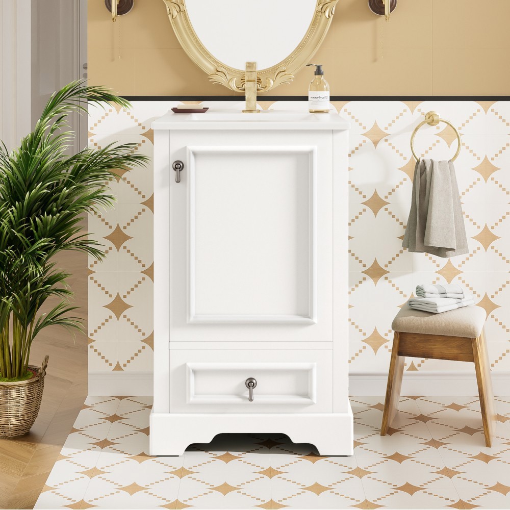 Modern 20″ Bathroom Vanity with Ceramic Sink, Soft Close Door, Adjustable Shelf