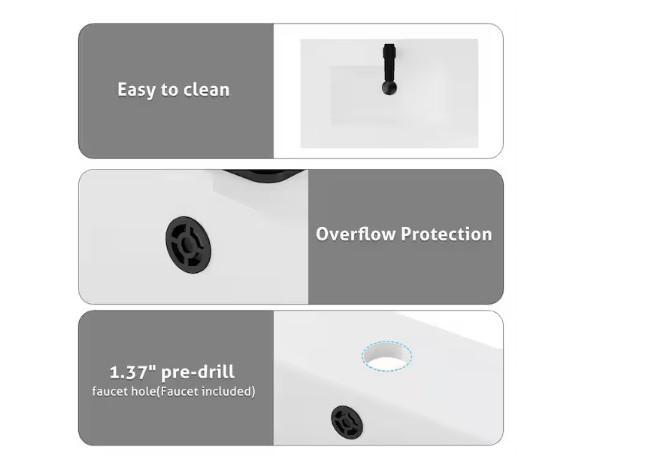 eclife 30″ Floating Oak Single Sink Bath Vanity White Resin Top Faucet Set