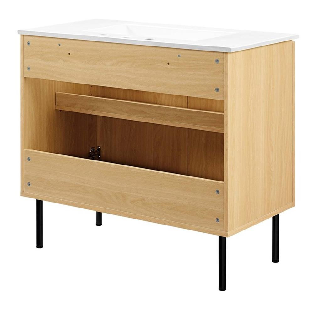 Modway Chaucer 36″ Wood & Rattan Bathroom Vanity in Oak/White