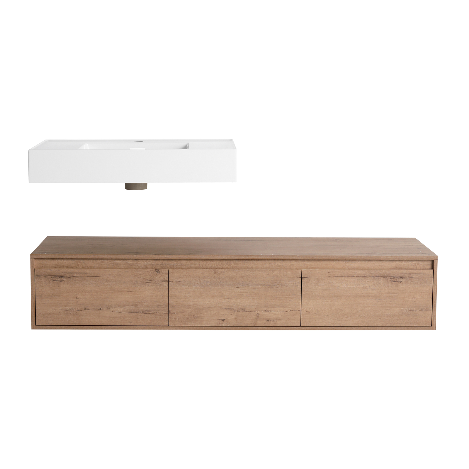 60″ Wood Wall Mount Bathroom Vanity Resin Sink Floating Vanity Sink Vessel Sink