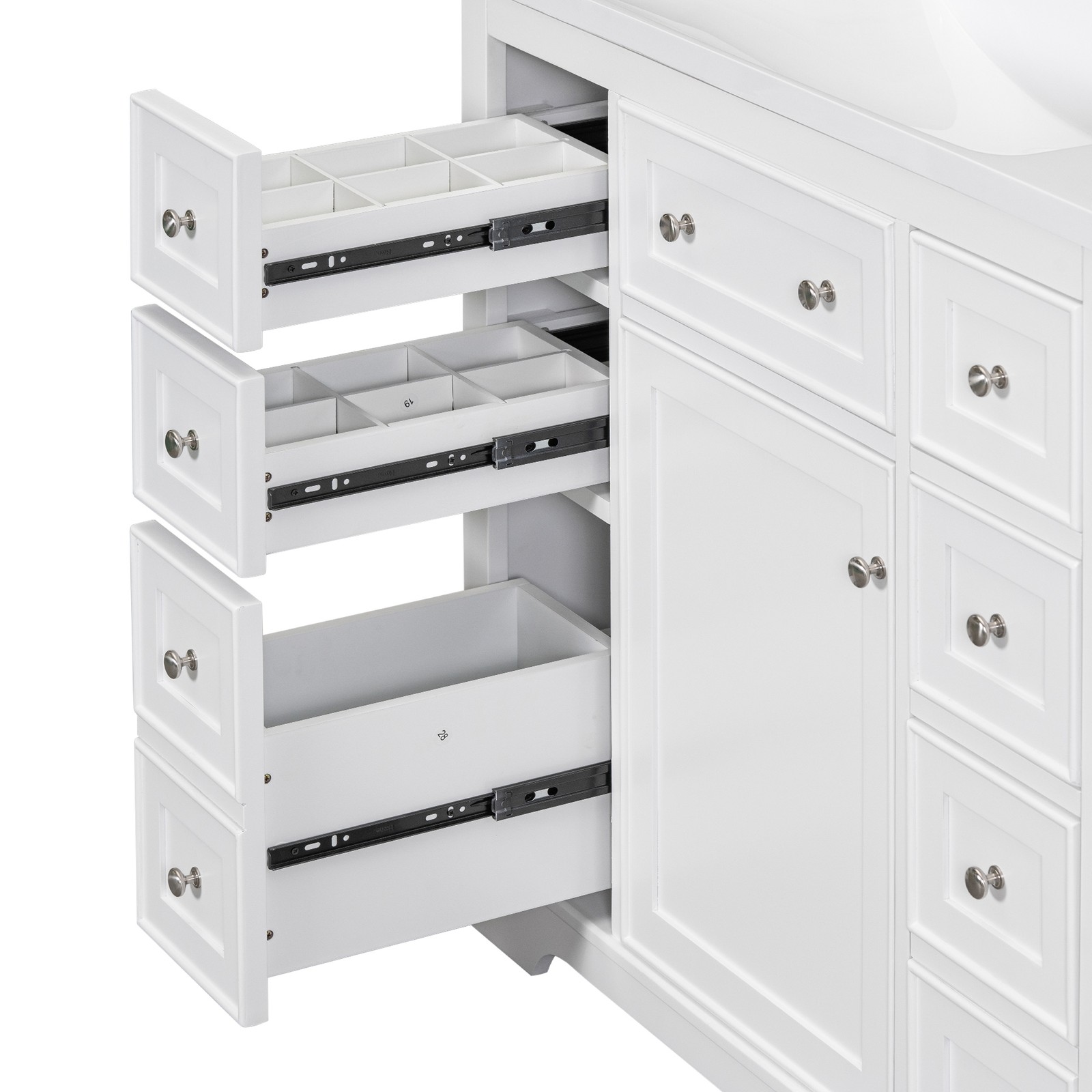 36″ White Bathroom Vanity Cabinet Base with 6 Drawers