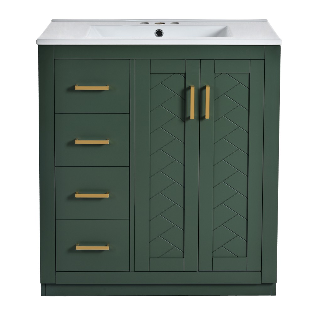 30” Bathroom Vanity with Ceramic Sink Combo,Solid Wood Frame Bathroom Storage