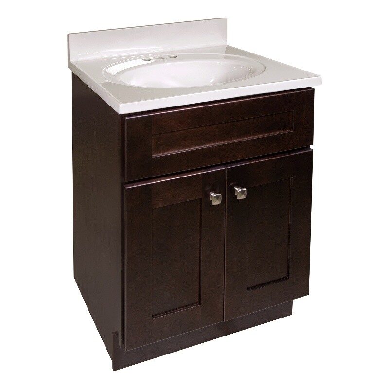 Brookings Vanity in Espresso w/ White Marble Top Fully Assembled 25″