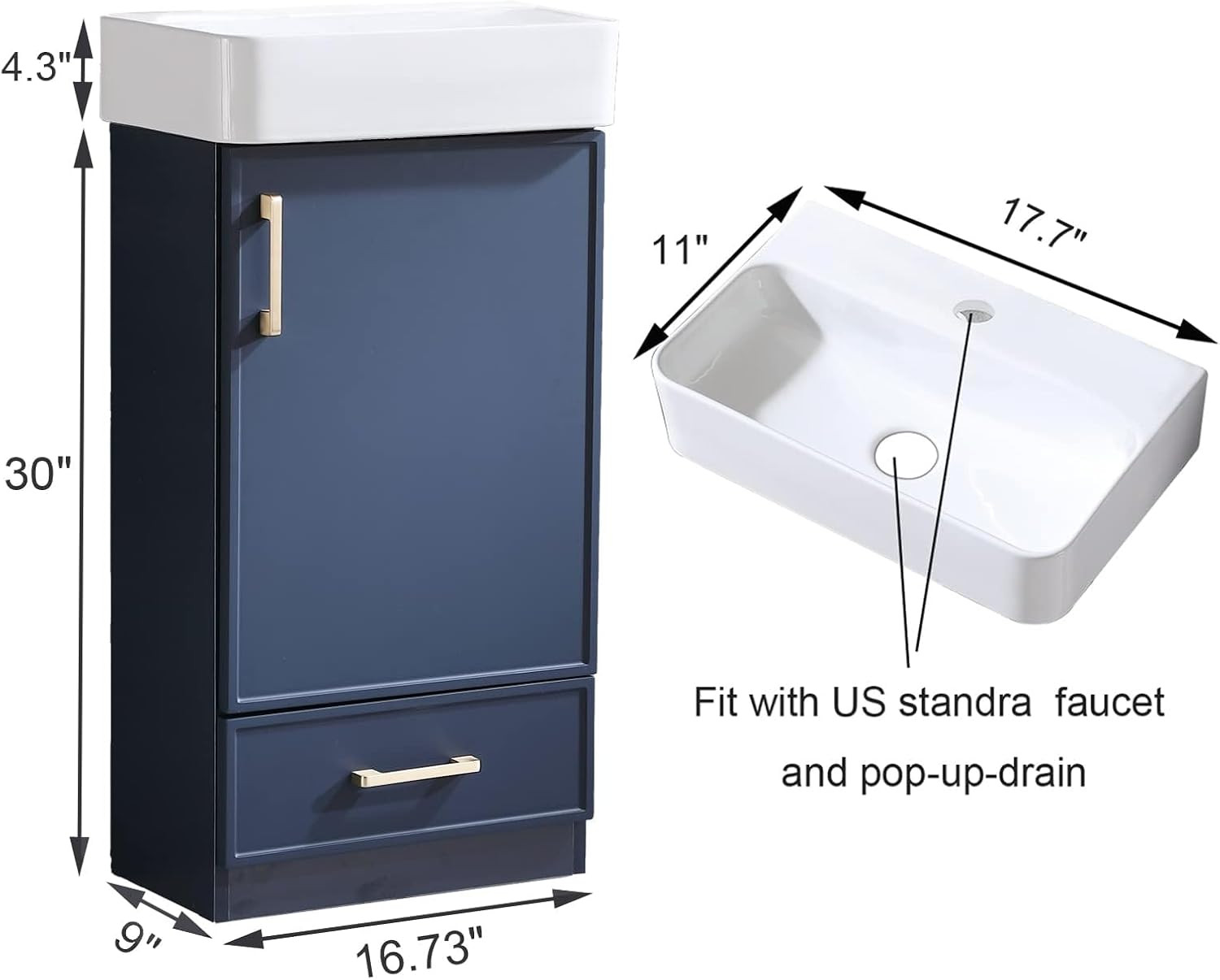 18 Inch Bathroom Vanity with Sink Set, Small Bathroom Vanity with Undermount Ves