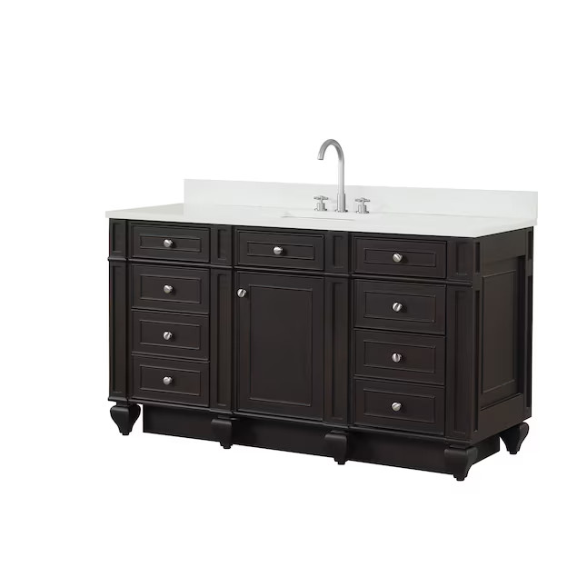 60in Design Element Winston WN-60S-ES Single White Quartz Top Espresso Vanity