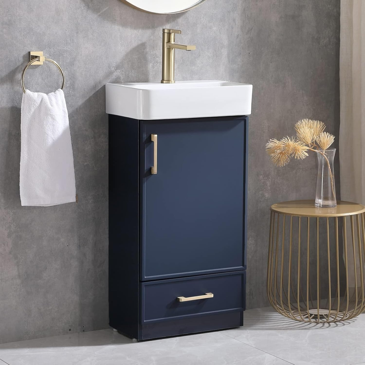 18 Inch Bathroom Vanity with Sink Set, Small Bathroom Vanity with Undermount Ves