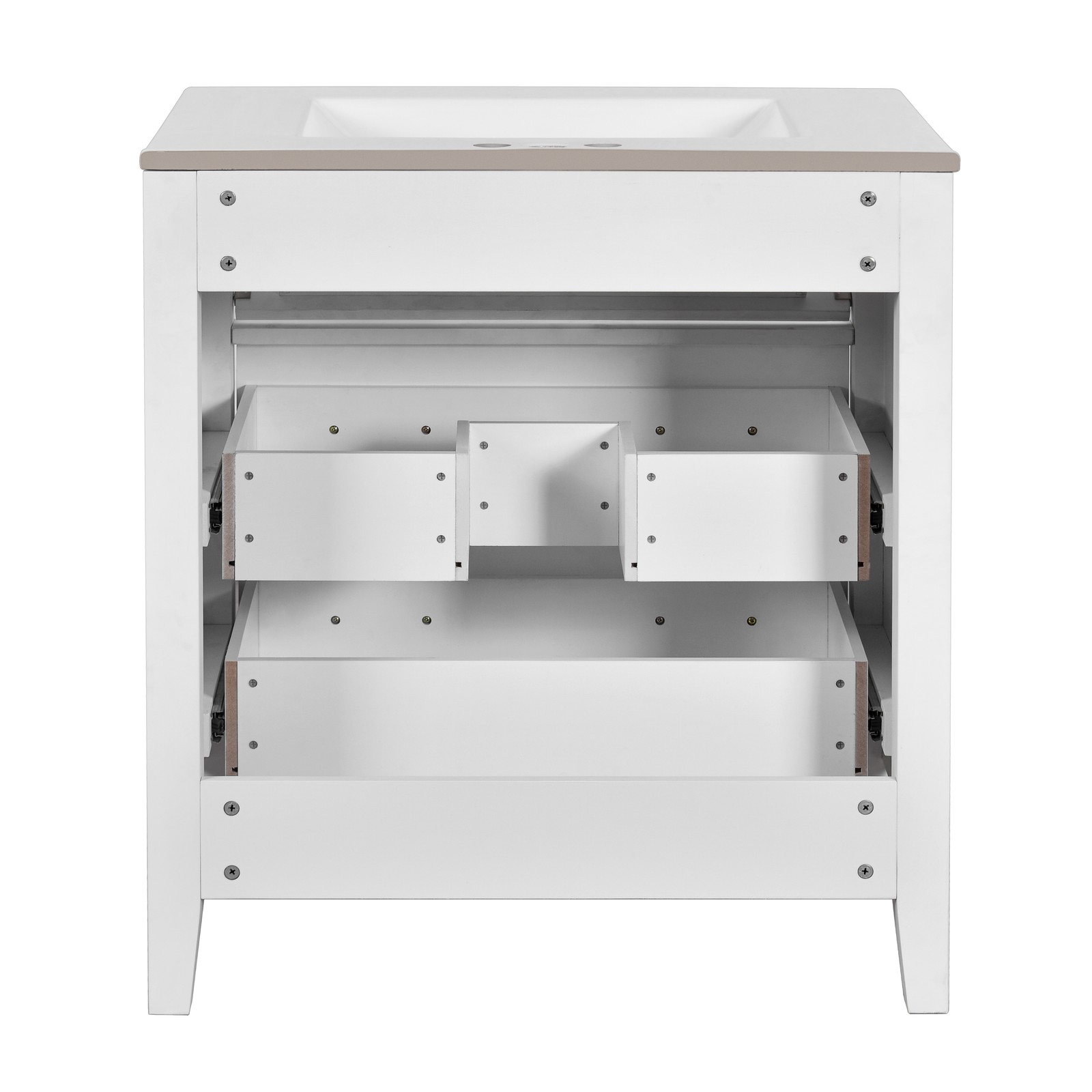 30″ Bathroom Vanity with Ceramic Sink Combo, White, 3 Drawers