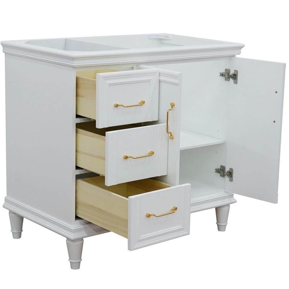 36 in. Single Wooden Vanity White Finish Right Door Cabinet Only