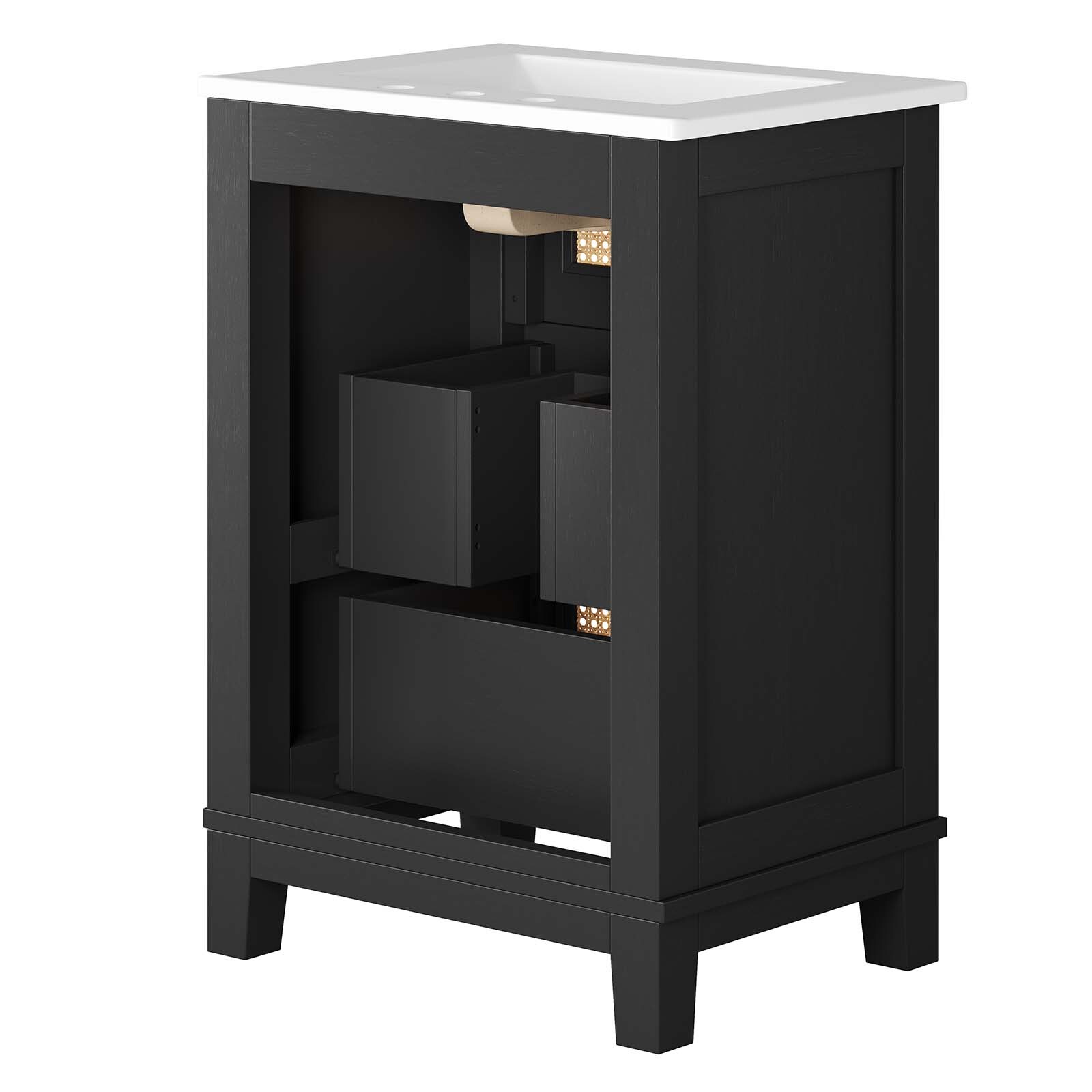 Modway Dixie 24” Solid Wood Bathroom Vanity in Black White