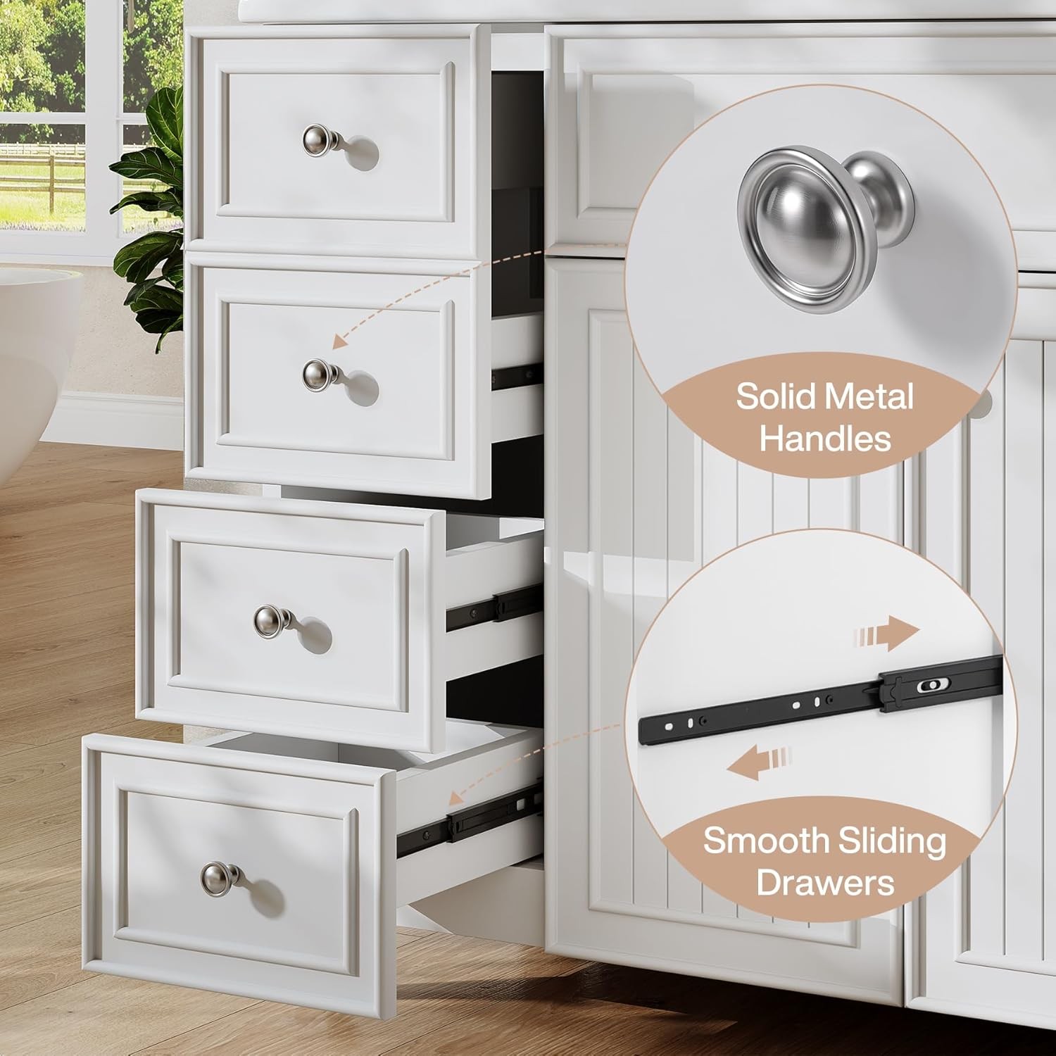 36″ Bathroom Vanity with Sink, Bathroom Sink Cabinet with 5 Drawers & 2 Doors