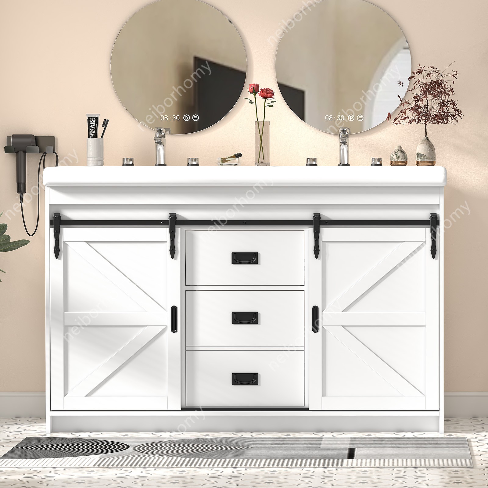47” Bathroom Vanity with Double Sink Freestanding Bathroom Vanity w/ 3 Drawers