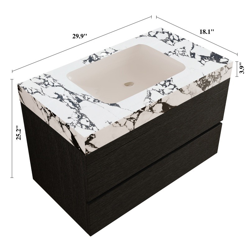 29.9″ Modern Floating Bathroom Vanity with Faux Marble Top and Ceramic Sink