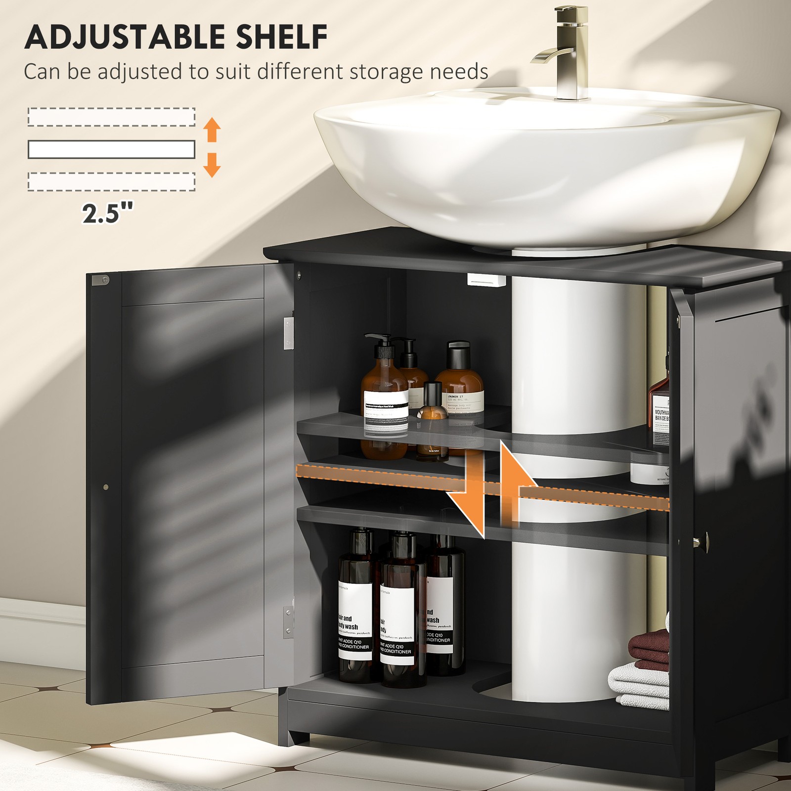 Pedestal Sink Storage Cabinet, Sink Bathroom Cabinet, Black