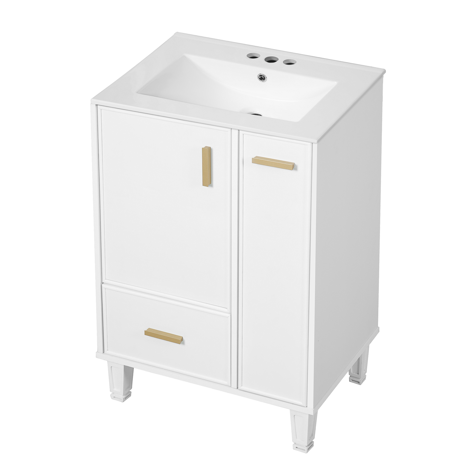 24″ Bathroom Vanity w/Ceramic Sink And Storage Cabinet Drawers Solid Wood Frame