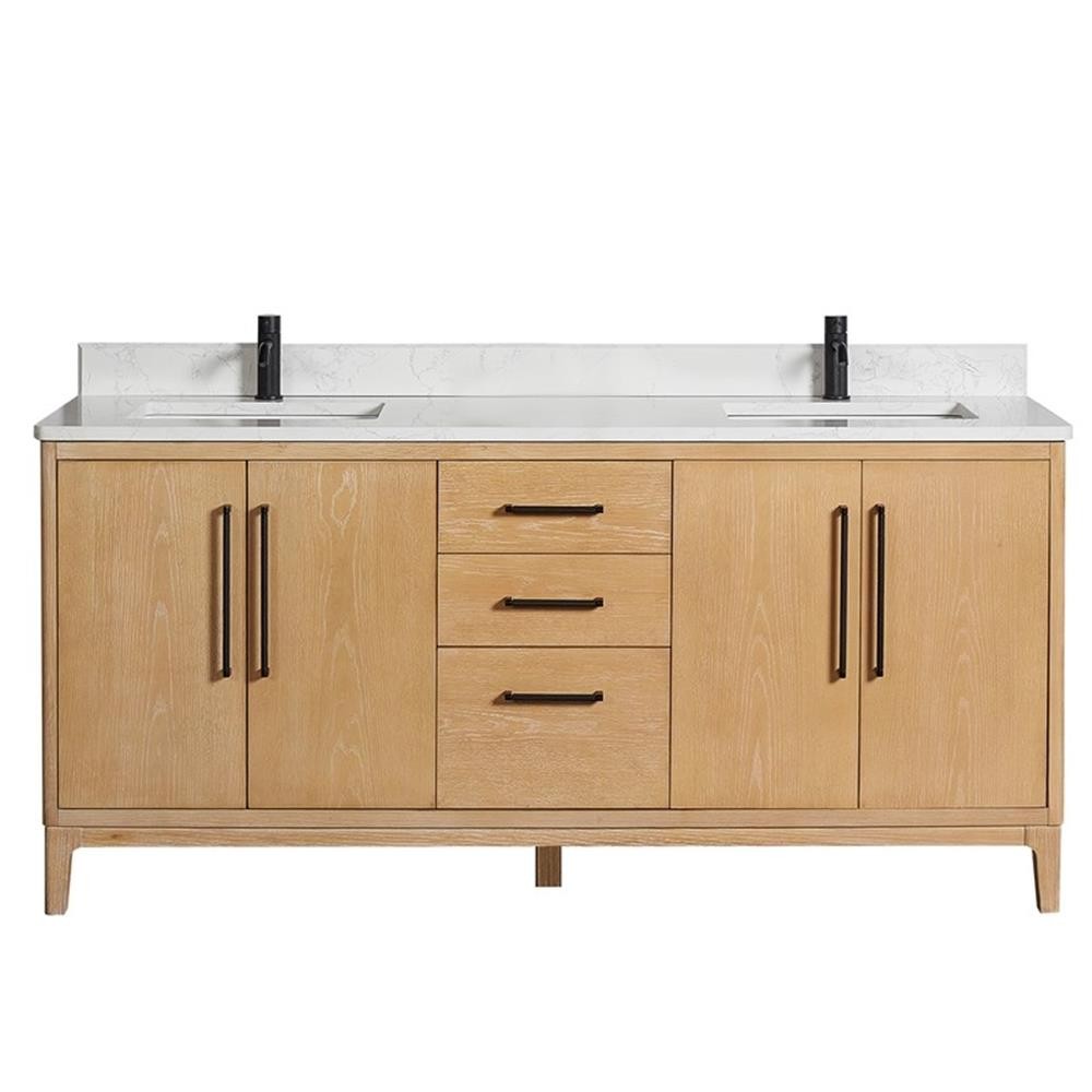 Gara 72″ Double Bath Vanity in Washed Ash Grey with White Grain Composite Stone