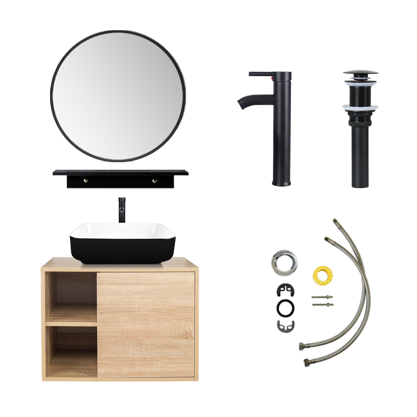 24 Inch Floating Bathroom Vanity with Vessel Sink, Pop Up Drain & Faucet Combo
