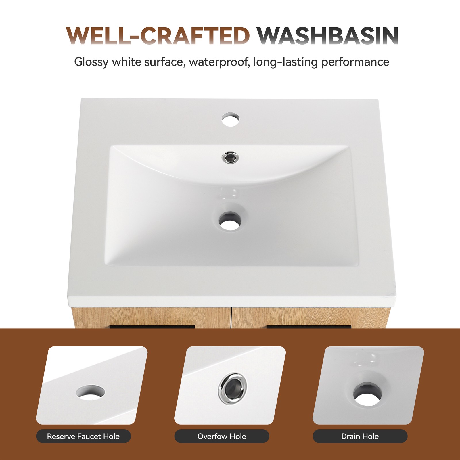 24″ Floating Bathroom Vanity with Sink, Light Oak Cabinet, Wall Mounted