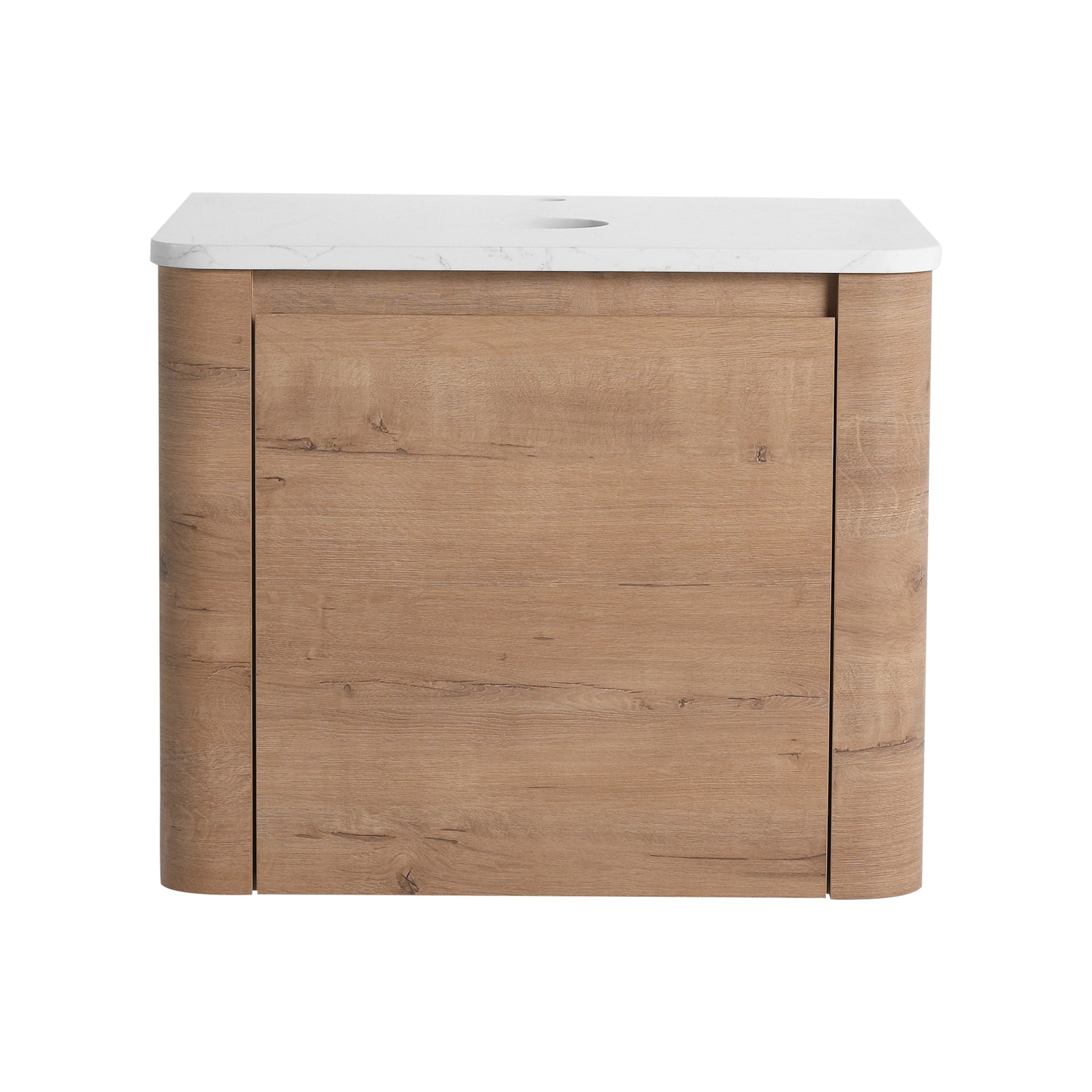 24 inch Wall-Mounted Plywood Bathroom Vanity White Top Artificial Stone Slab Oak