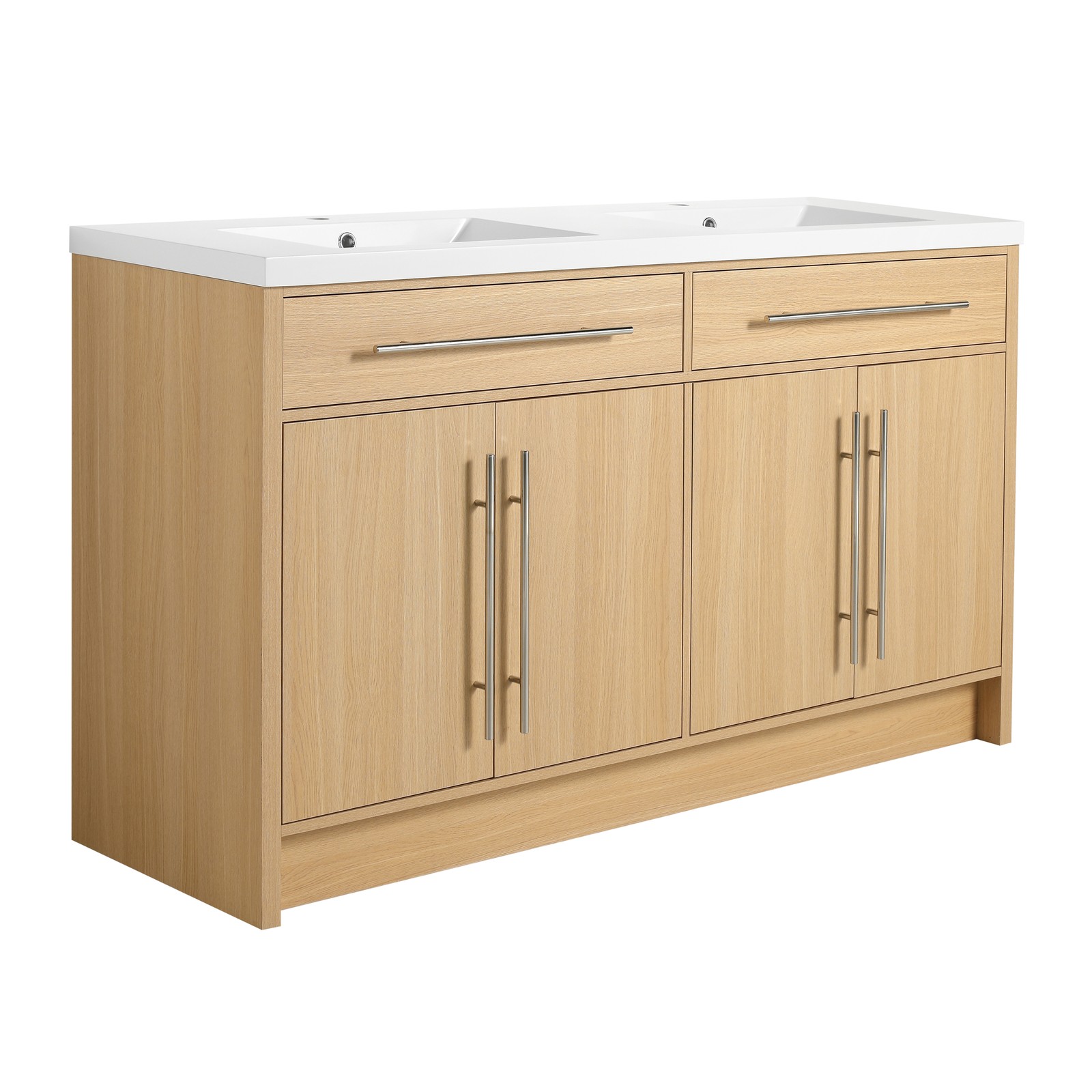 60 inch Plywood Bathroom Vanity Freestanding Double Resin Sink Storage W/2 Doors