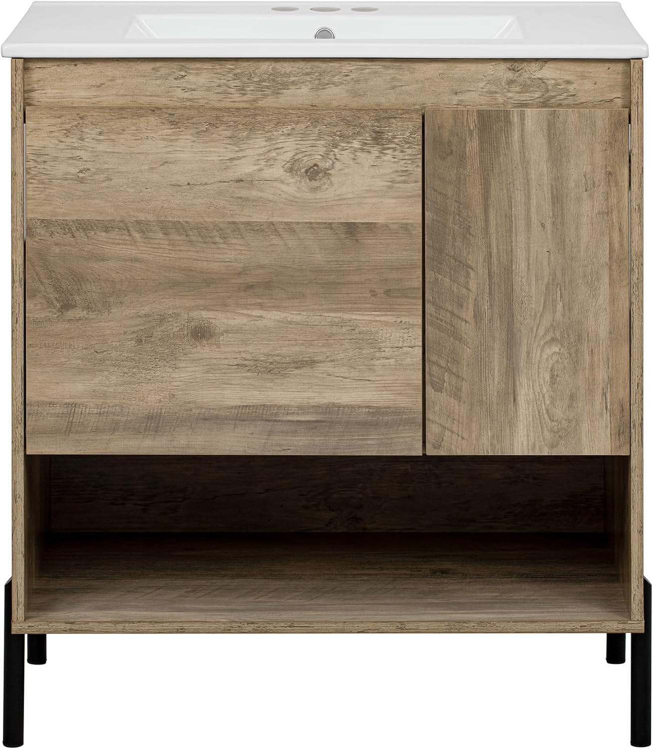 30″ Modern Wood Bathroom Vanity with Ceramic Sink & Sliding Drawer, Natural Fini