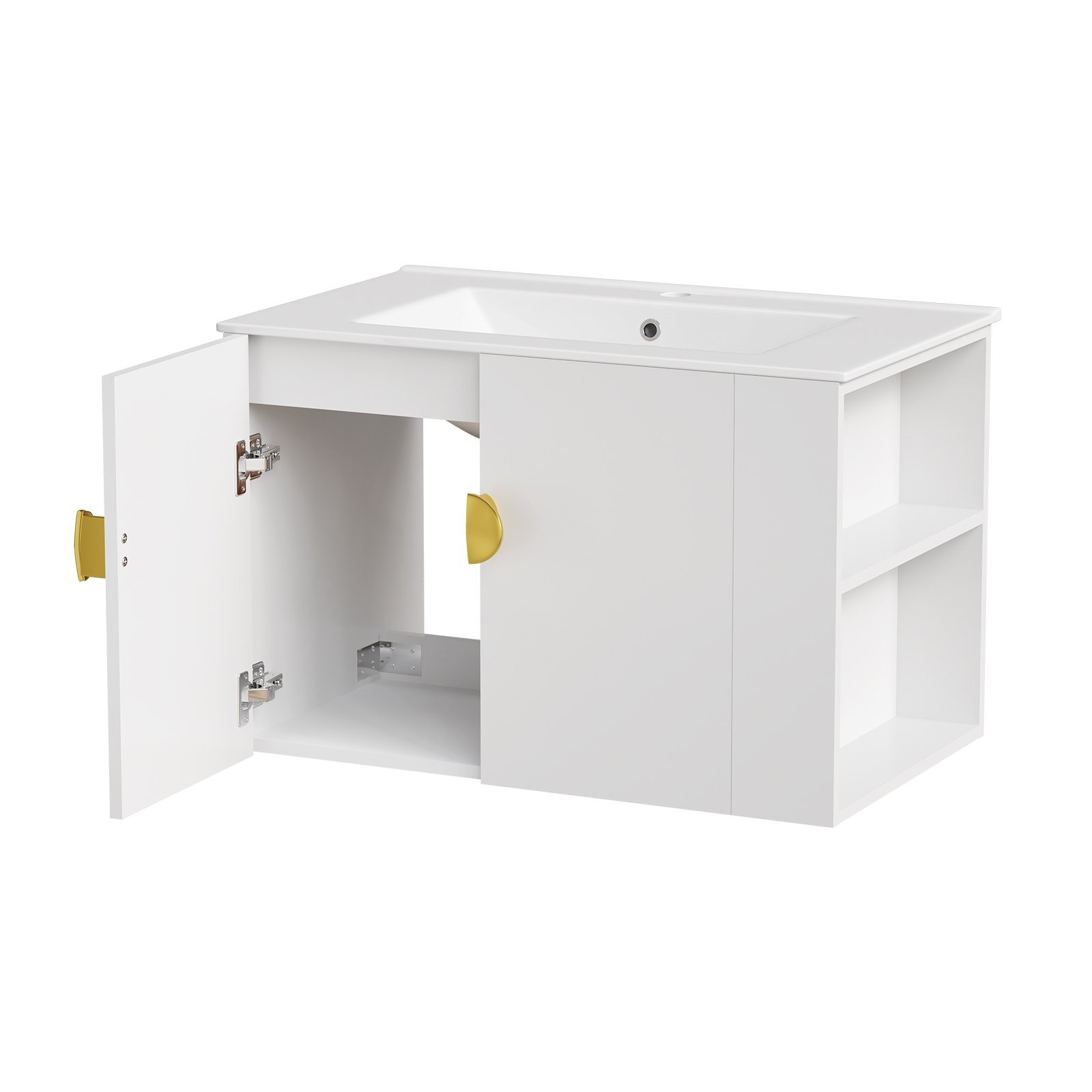 30″ Wall Mounted Bathroom Vanity Cabinet with Ceramic Sink & 2 Doors White