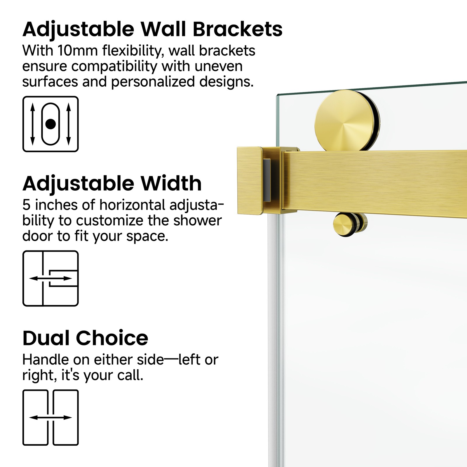 60″x72″ Frameless Glass Shower Door for Double Opening, Gold, 3/8″ Tempered