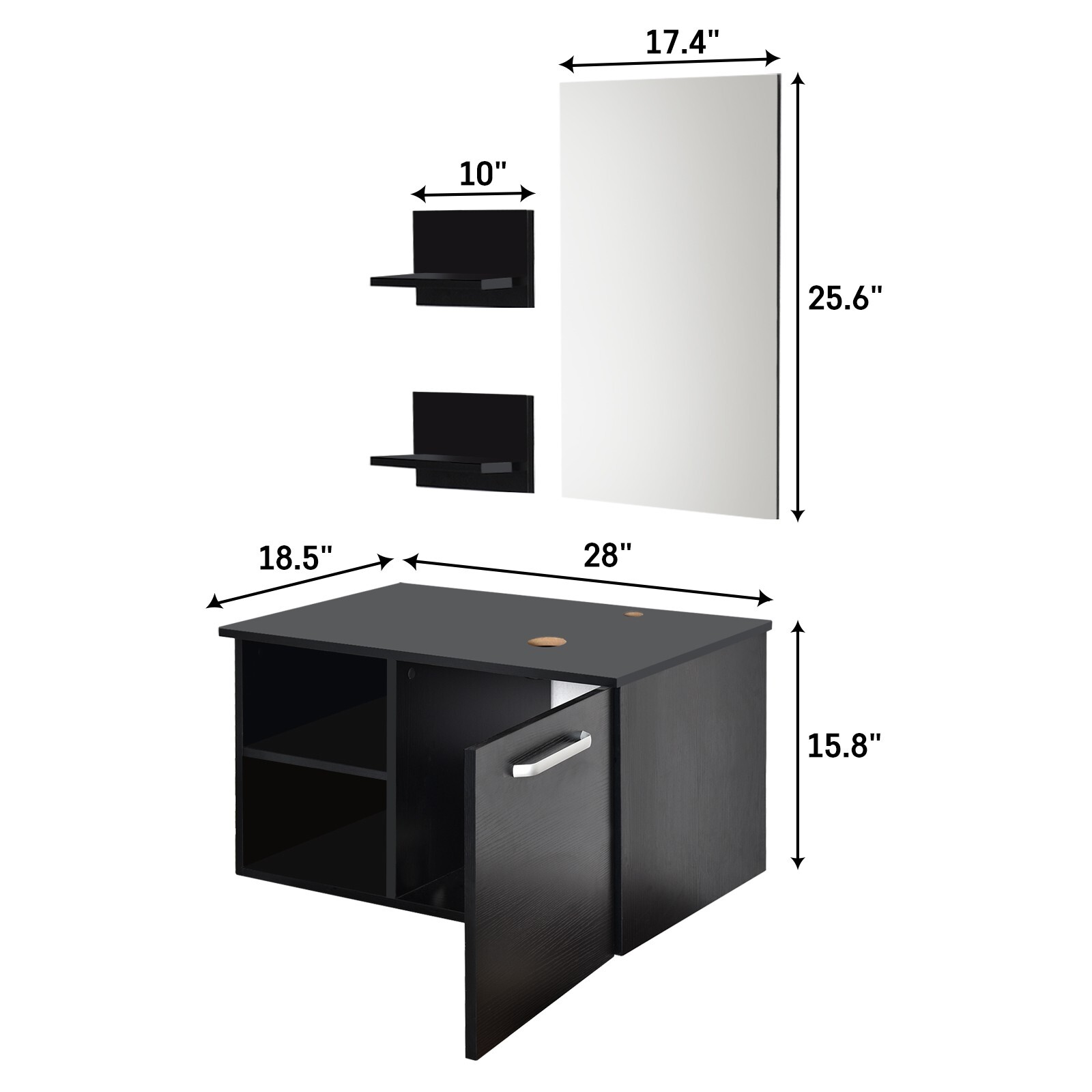 28″ Floating Bathroom Vanity Set Tempered Glass Vessel Sink Wall Mounted Cabinet