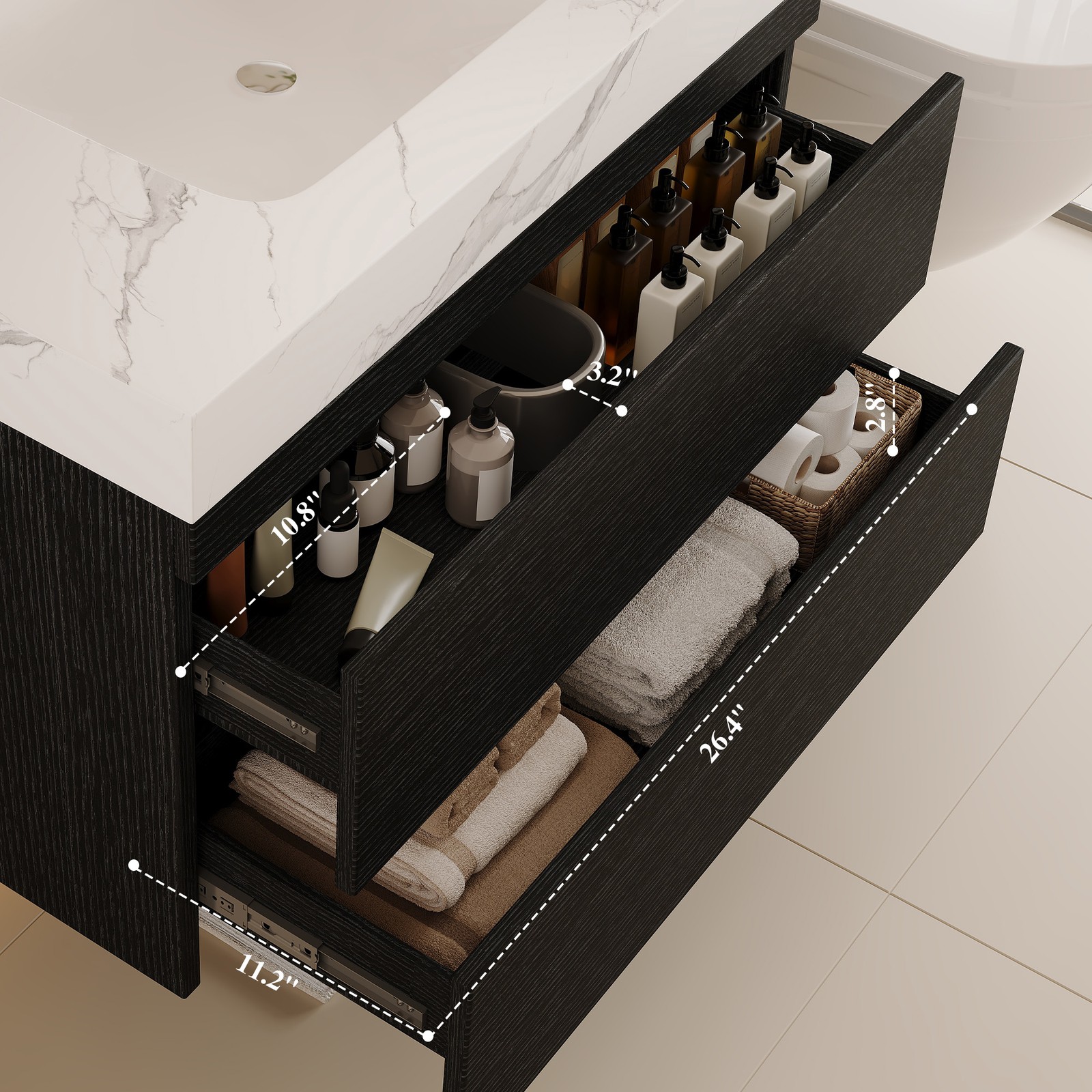 29.9″ Floating Bathroom Vanity with Sink, Wall-Mounted for Small Bathrooms