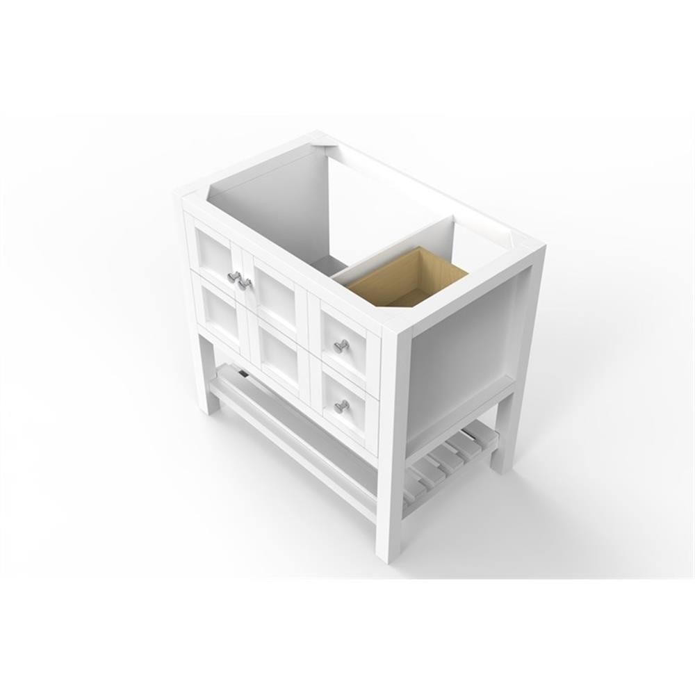 Bowery Hill Modern 36″ White Wood Vanity Base with Chrome Handles
