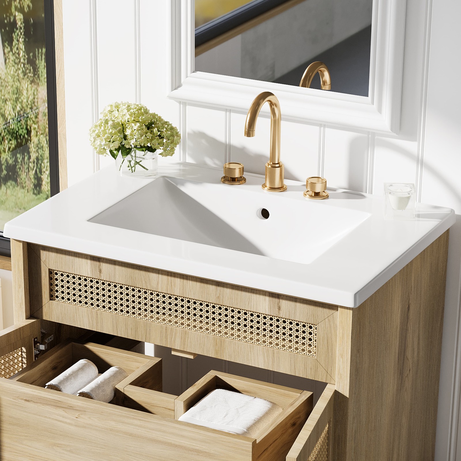 30″ Bathroom Vanity w/Resin Sink,Modern Storage Cabinet w/Solid Wood Legs