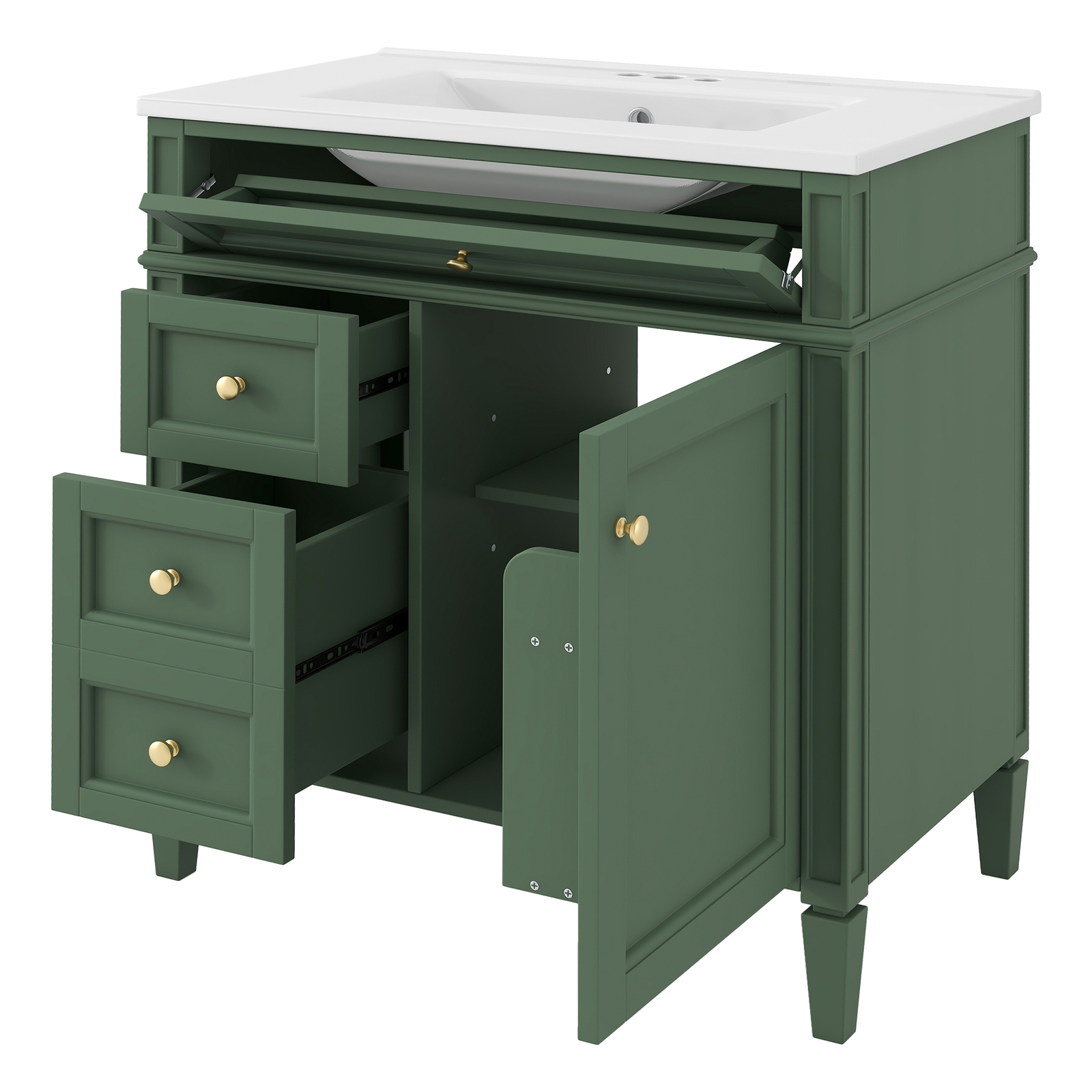 30” Bathroom Vanity with Top Ceramic Sink Modern Storage Cabinet with 2 Drawers