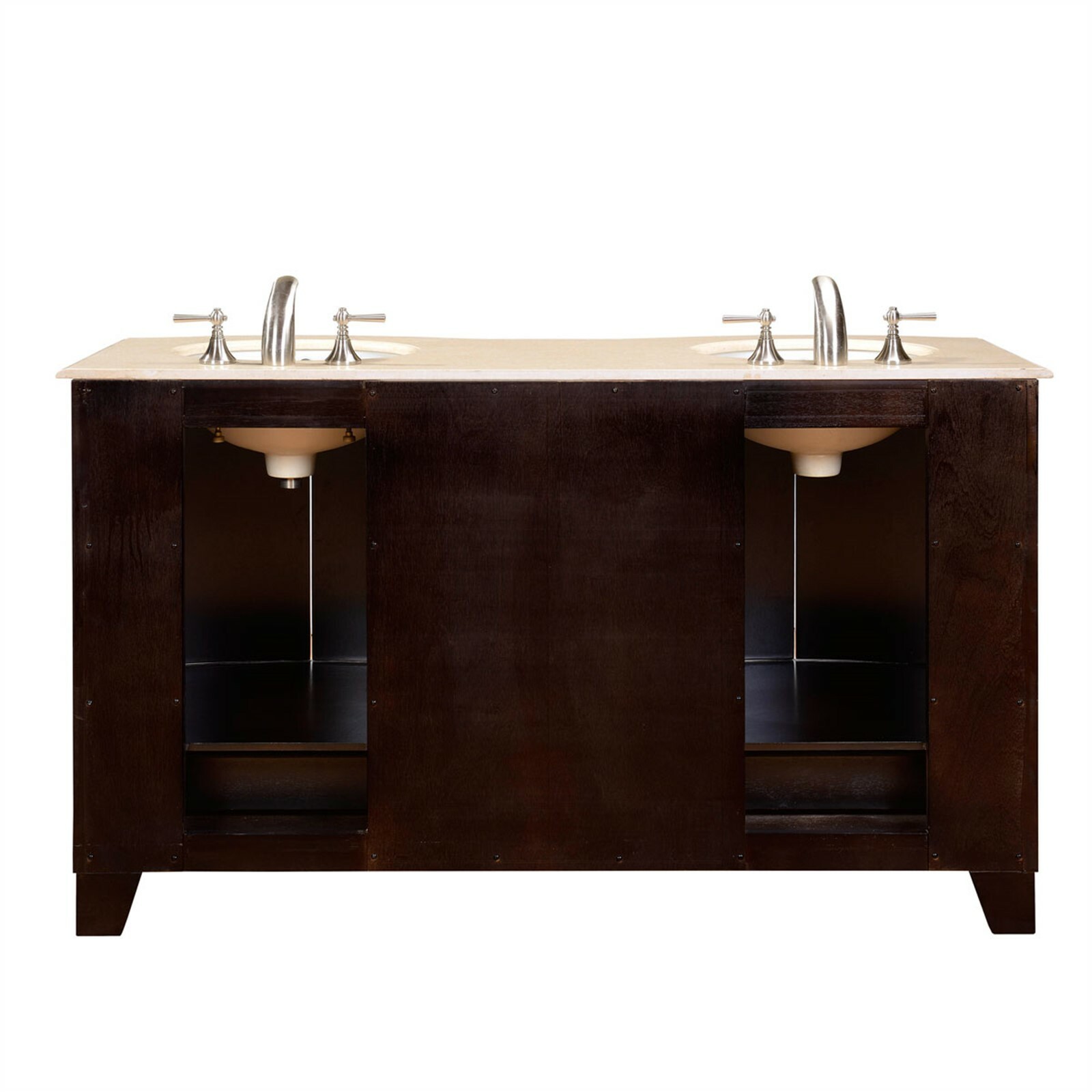 60-inch Bathroom Double Sink Vanity Creamy Marble Top Lavatory Cabinet 0703CM