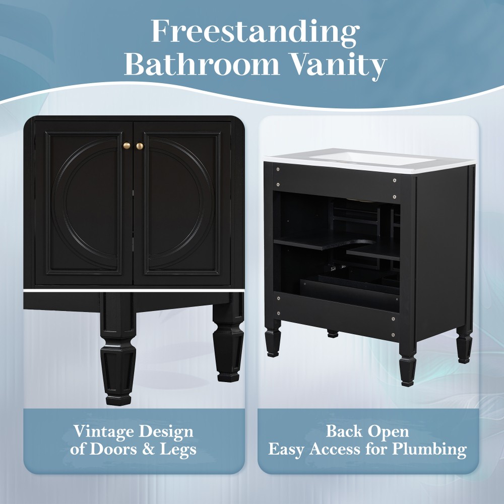 30″ Bathroom Vanity with Sink, Two Doors with Shelf, Soft Close Door Hinges