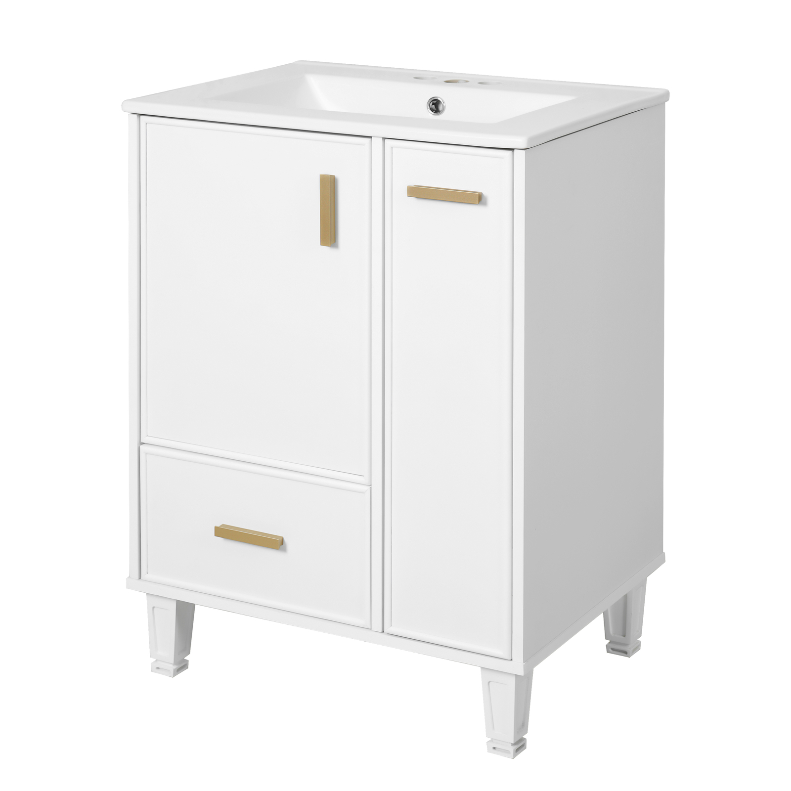24″ Bathroom Vanity w/Ceramic Sink And Storage Cabinet Drawers Solid Wood Frame