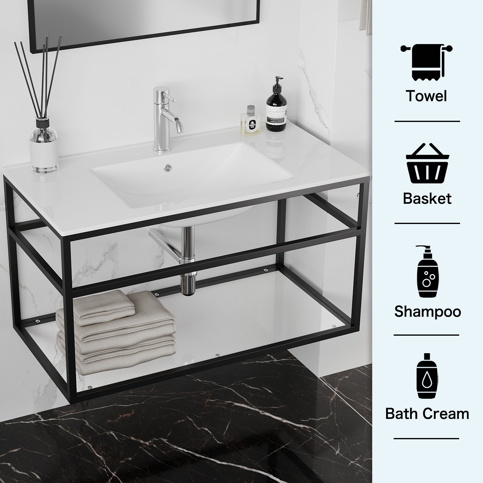 36 inch Bathroom Vanity with Sink Wall mounted Cabinet Floating Vanity Hotel