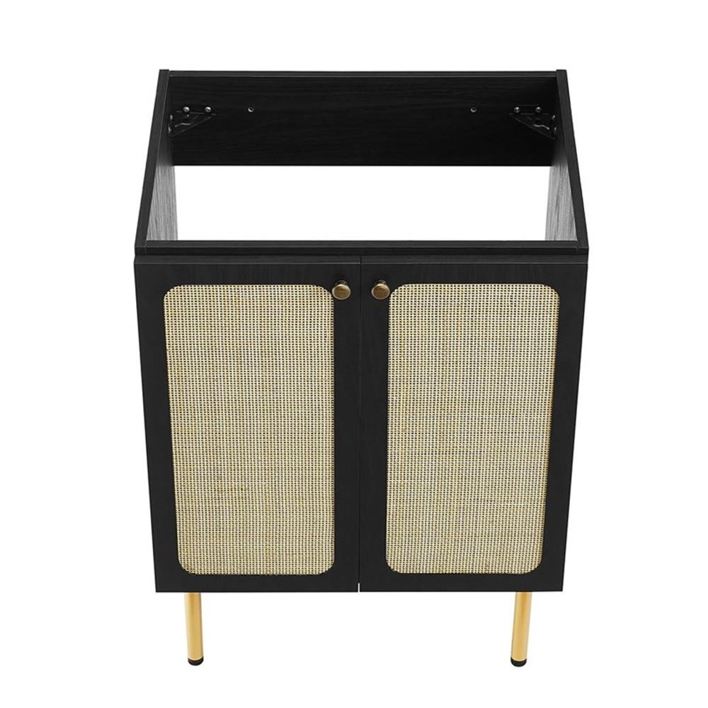 Modway Chaucer 24″ Wood & Rattan Bathroom Vanity Cabinet in Black