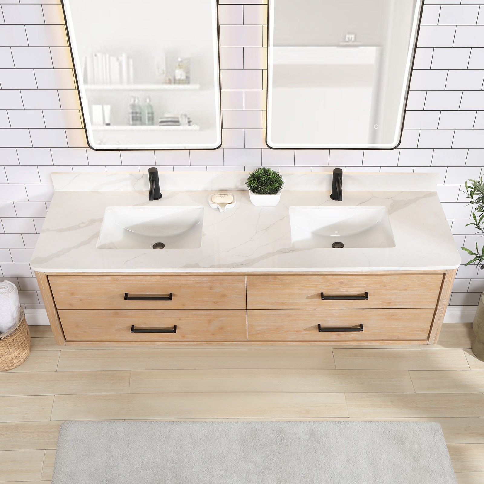 Miseno MV-NM-706672 Cristo 72″ Wall Mounted Double Basin Vanity – Fir Wood Brown