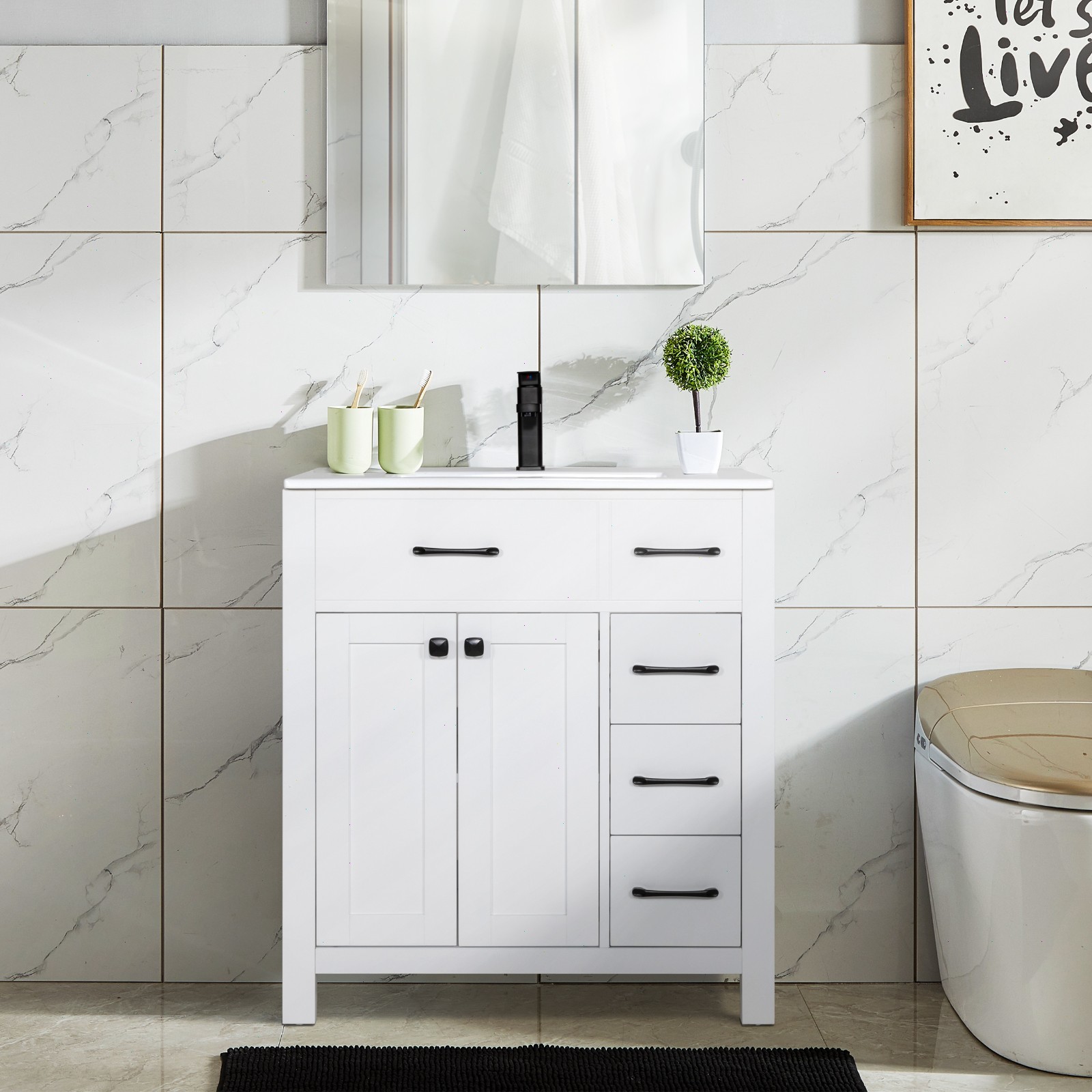 Eclife Bathroom Vanity Cabinet Set with Undermount Ceramic Vessel Sink Combo