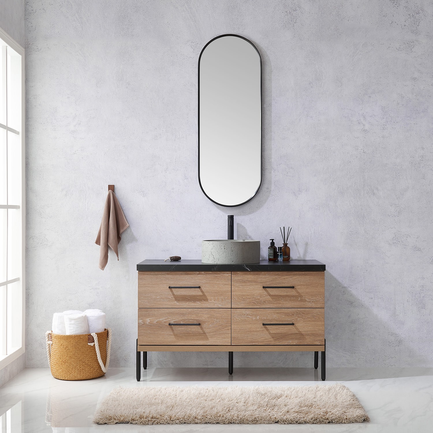Miseno MV-705148R Trento 48″ – North American Oak / Black