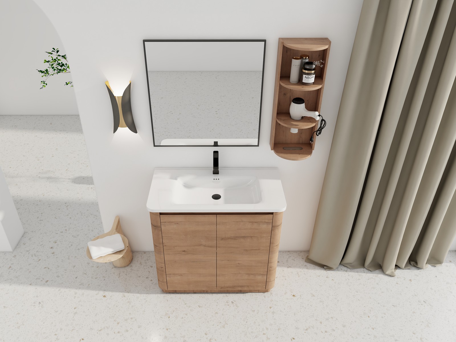 36 inch Freestanding Bathroom Vanity Cabinet W/ Ceramic Sink Basin Storage Rack