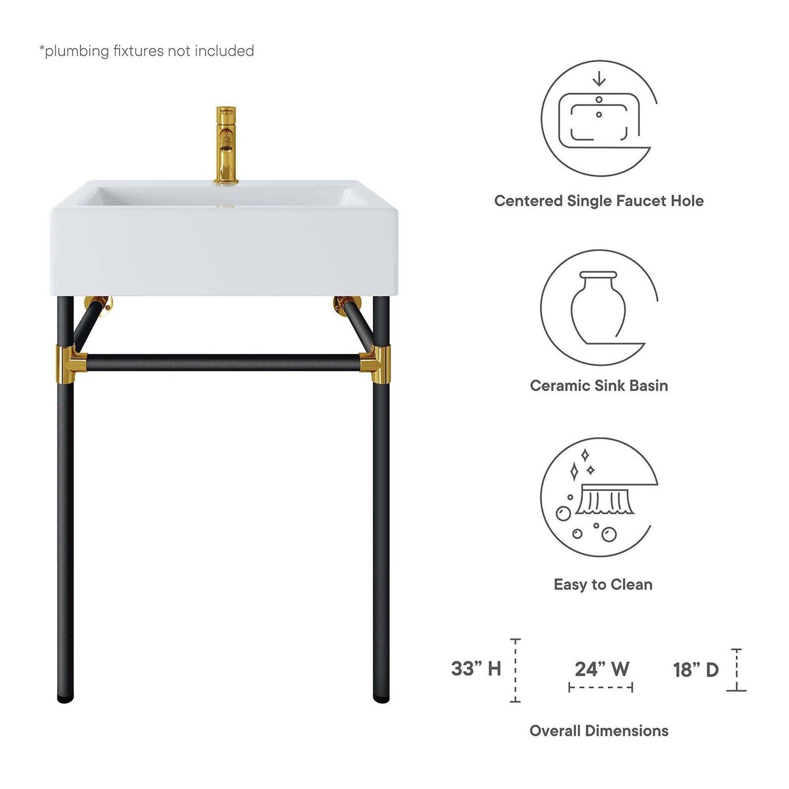 Redeem 24″ Wall-Mount Black Stainless Steel Bathroom Vanity
