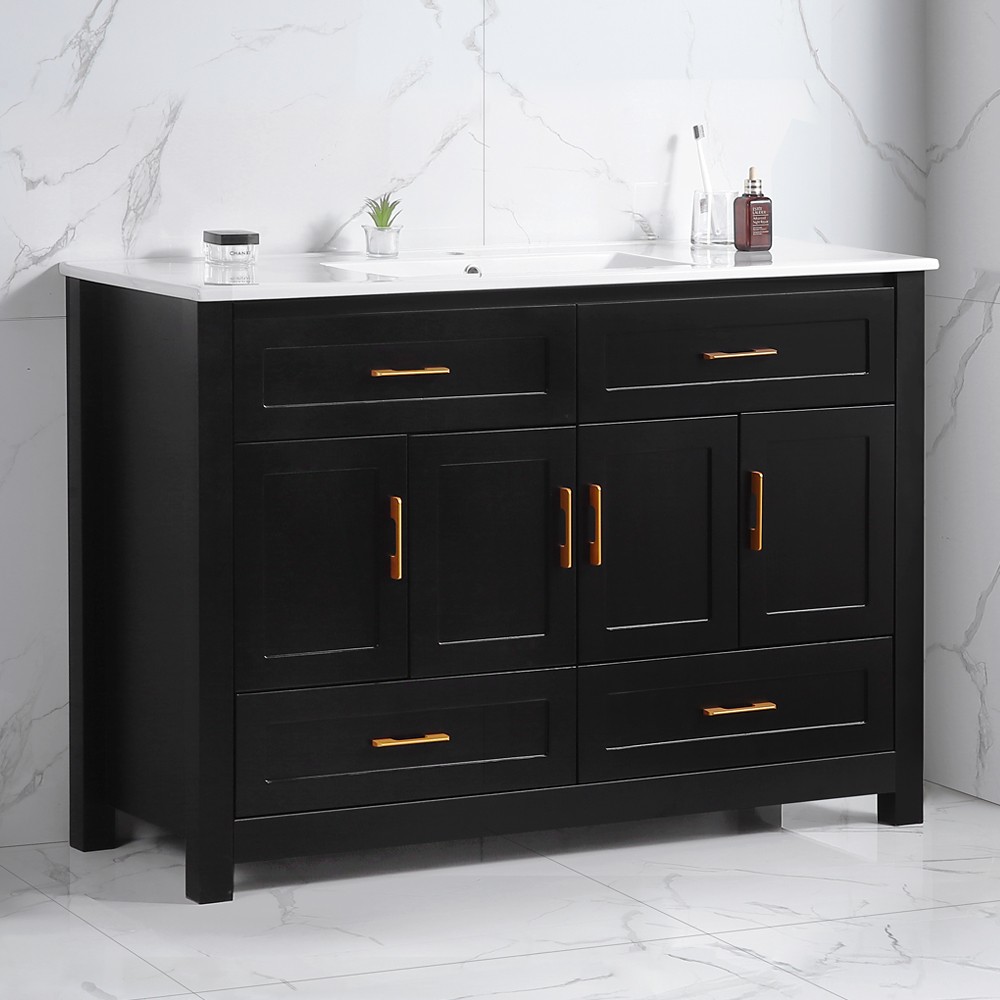 48″ Bathroom Vanity w/Sink,Freestanding Storage Vanity 4 Doors Cabinet,2 Drawers