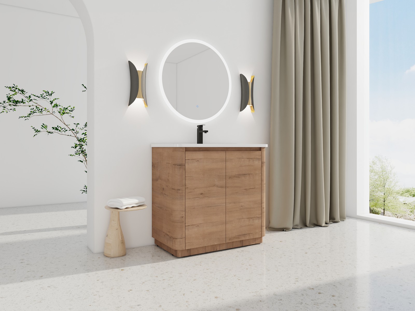 36 inch Freestanding Bathroom Vanity with Ceramic Sink Adjustable Shelf Plywood