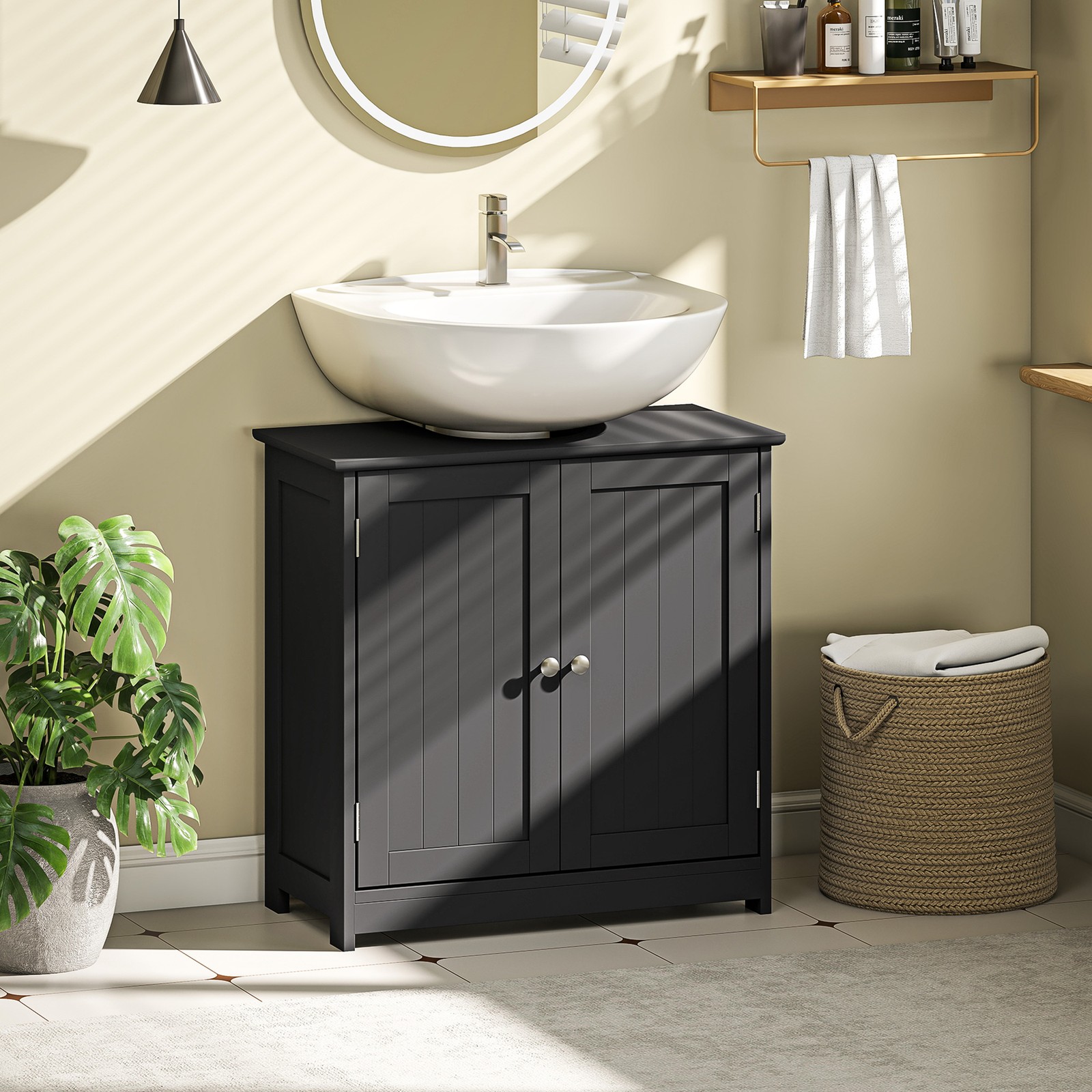 Pedestal Sink Storage Cabinet, Sink Bathroom Cabinet, Black