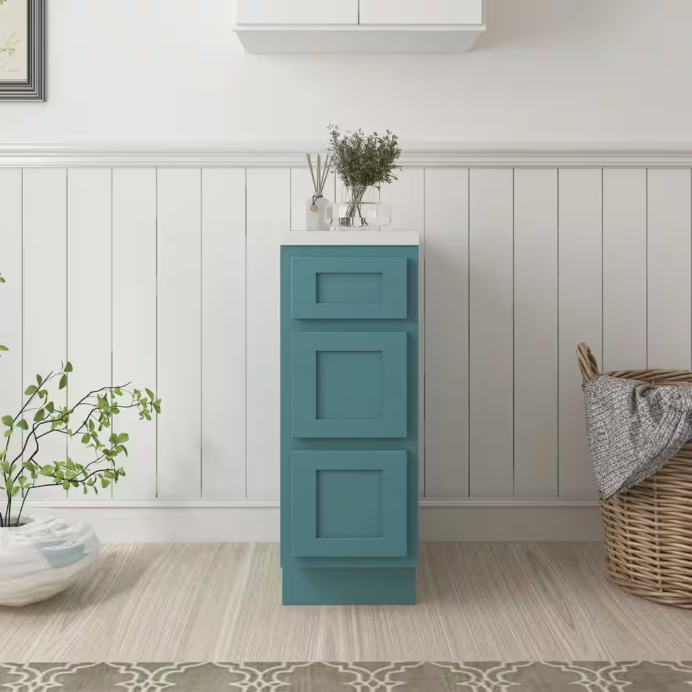 12 In. W X 21 In. D X 32.5 In. H 3-Drawer Bath Vanity Cabinet Only in Sea Green